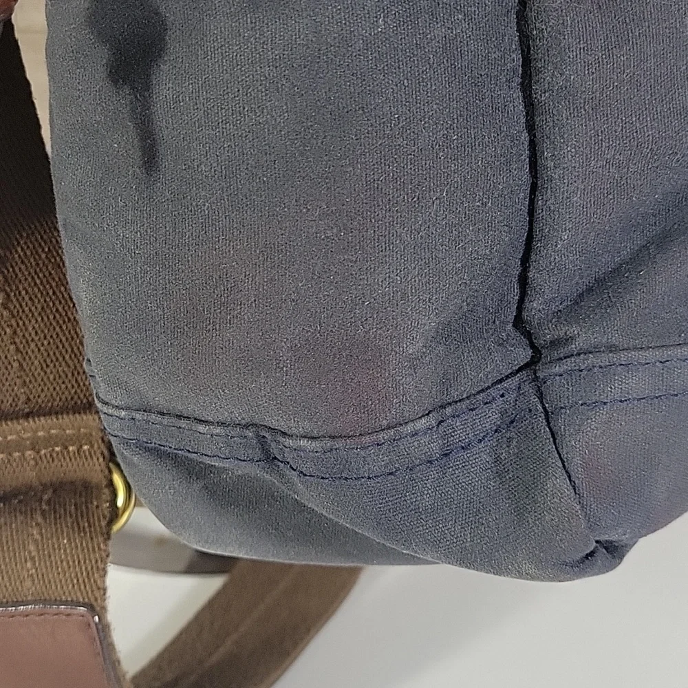 Men's JCrew Waxed Canvas Bag in Blue with Brown Leather Trim Messenger Bag